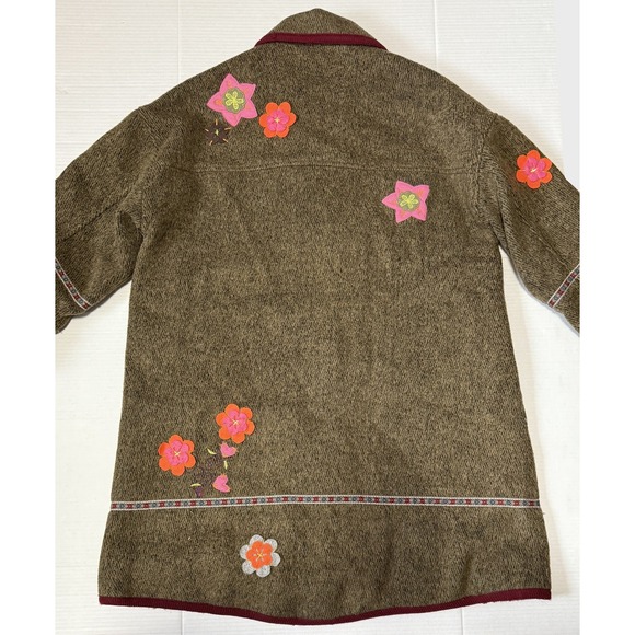OILILY - Women's Brown Wool Flower Embroidered Coat Jacket - Size 42 - Picture 2 of 13